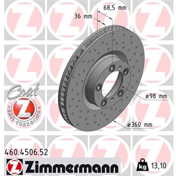 discos de freno coche - Disco de freno eje delantero, izquierda (Gama SPORT COAT Z) ZIMMERMANN 460450652