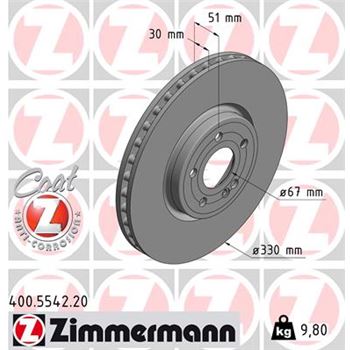 discos de freno coche - Disco de freno eje delantero (Gama COAT Z) ZIMMERMANN 400554220