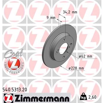 discos de freno coche - Disco de freno eje trasero (Gama COAT Z) ZIMMERMANN 540531320