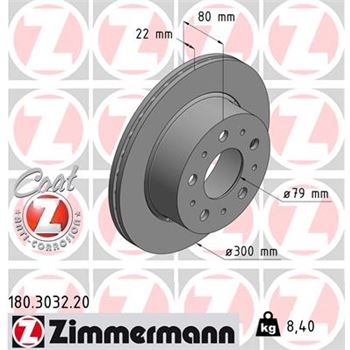 discos de freno coche - Disco de freno eje trasero (Gama COAT Z) ZIMMERMANN 180303220
