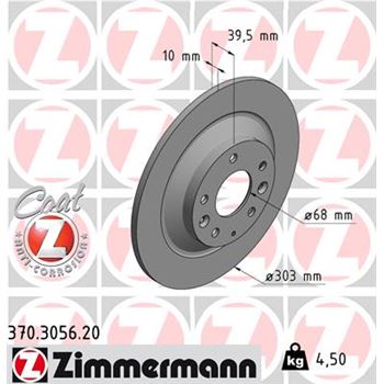discos de freno coche - Disco de freno eje trasero (Gama COAT Z) ZIMMERMANN 370305620