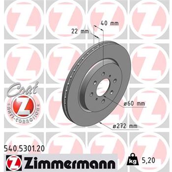 discos de freno coche - Disco de freno eje delantero (Gama COAT Z) ZIMMERMANN 540530120