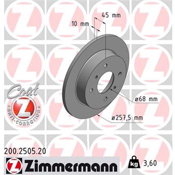 discos de freno coche - Disco de freno eje trasero (Gama COAT Z) ZIMMERMANN 200250520