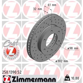 discos de freno coche - Disco de freno eje delantero (Gama SPORT COAT Z) ZIMMERMANN 250139052