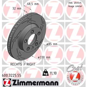 discos de freno coche - Disco de freno eje delantero, derecha (Gama BLACK Z) ZIMMERMANN 600322555
