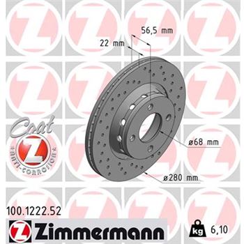 discos de freno coche - Disco de freno eje delantero (Gama SPORT COAT Z) ZIMMERMANN 100122252