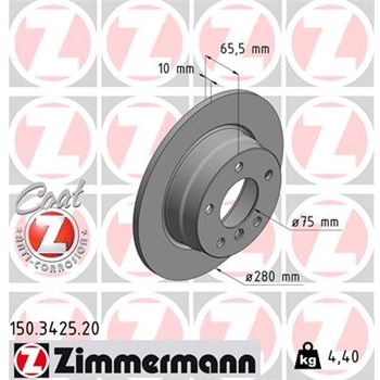discos de freno coche - Disco de freno eje trasero (Gama COAT Z) ZIMMERMANN 150342520