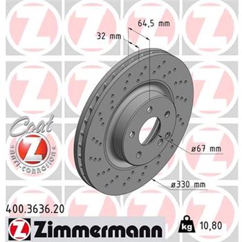 discos de freno coche - Disco de freno eje delantero (Gama COAT Z) ZIMMERMANN 400363620