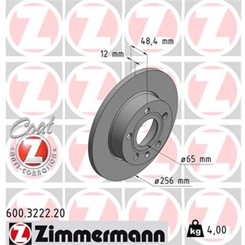 discos de freno coche - Disco de freno eje trasero (Gama COAT Z) ZIMMERMANN 600322220