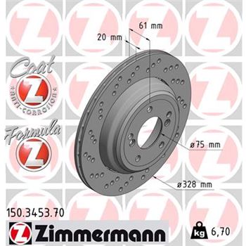 discos de freno coche - Disco de freno eje trasero, izquierda (Gama FORMULA Z) ZIMMERMANN 150345370