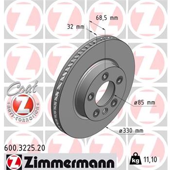 discos de freno coche - Disco de freno eje delantero, derecha (Gama COAT Z) ZIMMERMANN 600322520