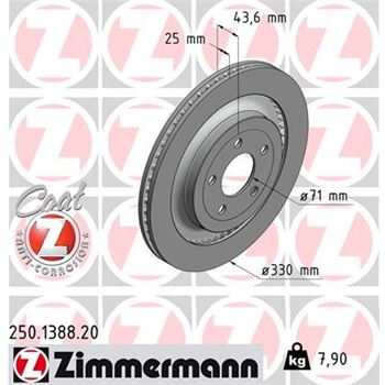 discos de freno coche - Disco de freno eje trasero (Gama COAT Z) ZIMMERMANN 250138820
