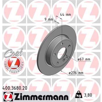 discos de freno coche - Disco de freno eje trasero (Gama COAT Z) ZIMMERMANN 400368020