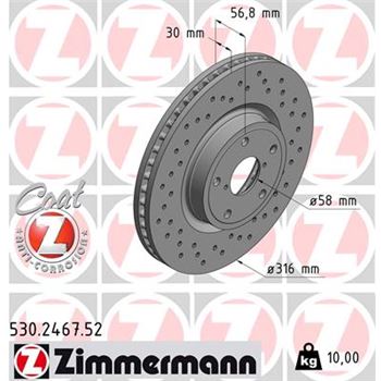 discos de freno coche - Disco de freno eje delantero (Gama SPORT COAT Z) ZIMMERMANN 530246752
