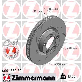 discos de freno coche - Disco de freno eje delantero, izquierda (Gama COAT Z) ZIMMERMANN 460158020