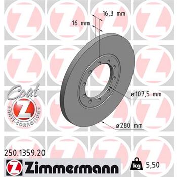 discos de freno coche - Disco de freno eje trasero (Gama COAT Z) ZIMMERMANN 250135920