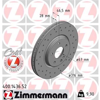 discos de freno coche - Disco de freno eje delantero (Gama SPORT COAT Z) ZIMMERMANN 400143652