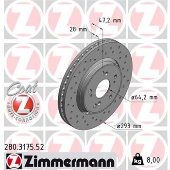 discos de freno coche - Disco de freno eje delantero (Gama SPORT COAT Z) ZIMMERMANN 280317552