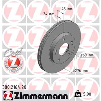discos de freno coche - Disco de freno eje delantero (Gama COAT Z) ZIMMERMANN 380216420