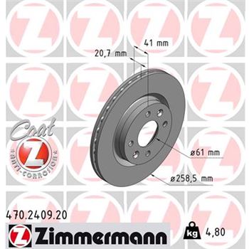 discos de freno coche - Disco de freno eje delantero (Gama COAT Z) ZIMMERMANN 470240920
