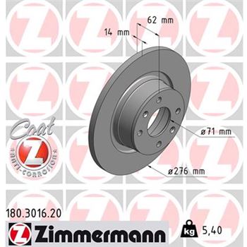 discos de freno coche - Disco de freno eje trasero (Gama COAT Z) ZIMMERMANN 180301620