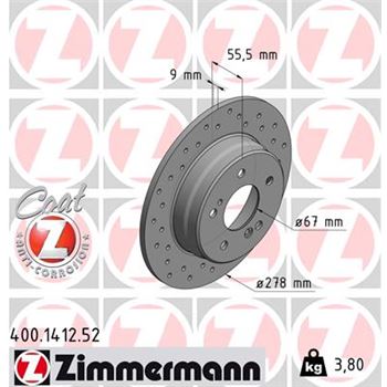 discos de freno coche - Disco de freno eje trasero (Gama SPORT COAT Z) ZIMMERMANN 400141252