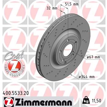 discos de freno coche - Disco de freno eje delantero (Gama COAT Z) ZIMMERMANN 400553320