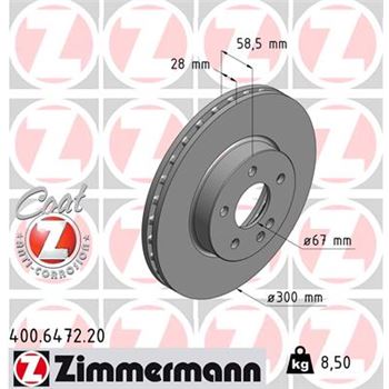 discos de freno coche - Disco de freno eje delantero (Gama COAT Z) ZIMMERMANN 400647220