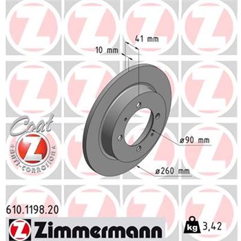 discos de freno coche - Disco de freno eje trasero (Gama COAT Z) ZIMMERMANN 610119820