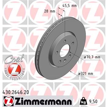 discos de freno coche - Disco de freno eje delantero (Gama COAT Z) ZIMMERMANN 430264620