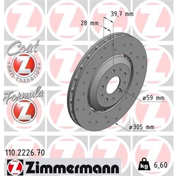 discos de freno coche - Disco de freno eje delantero (Gama FORMULA Z) ZIMMERMANN 110222670