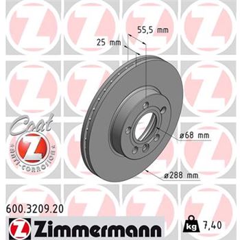 discos de freno coche - Disco de freno eje delantero (Gama COAT Z) ZIMMERMANN 600320920
