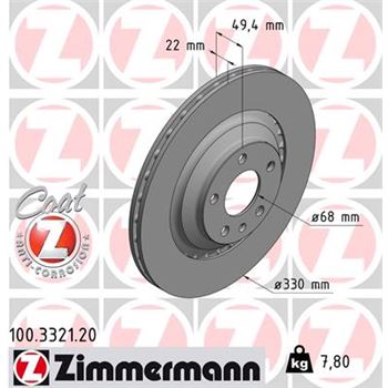 discos de freno coche - Disco de freno eje trasero (Gama COAT Z) ZIMMERMANN 100332120