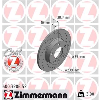 discos de freno coche - Disco de freno eje trasero (Gama SPORT COAT Z) ZIMMERMANN 600320652