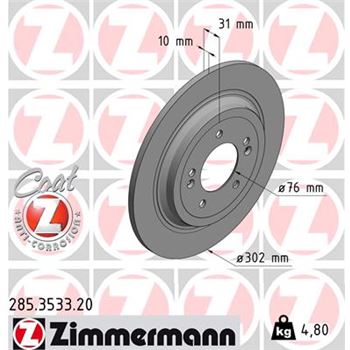 discos de freno coche - Disco de freno eje trasero (Gama COAT Z) ZIMMERMANN 285353320