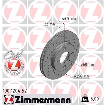 discos de freno coche - Disco de freno eje delantero (Gama SPORT COAT Z) ZIMMERMANN 100120452