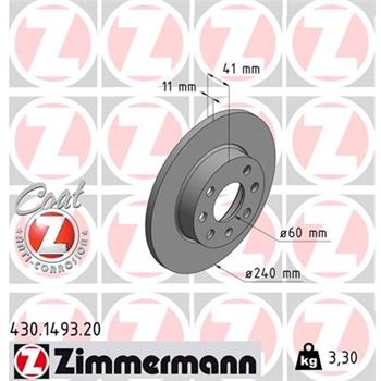 discos de freno coche - Disco de freno eje delantero (Gama COAT Z) ZIMMERMANN 430149320