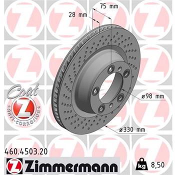 discos de freno coche - Disco de freno eje trasero, derecha (Gama COAT Z) ZIMMERMANN 460450320