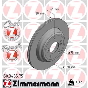 discos de freno coche - Disco de freno eje trasero, izquierda (Gama FORMULA Z) ZIMMERMANN 150345575