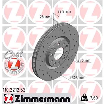 discos de freno coche - Disco de freno eje delantero (Gama SPORT COAT Z) ZIMMERMANN 110221252