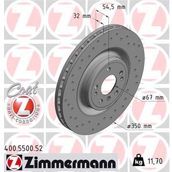 discos de freno coche - Disco de freno eje delantero (Gama SPORT COAT Z) ZIMMERMANN 400550052