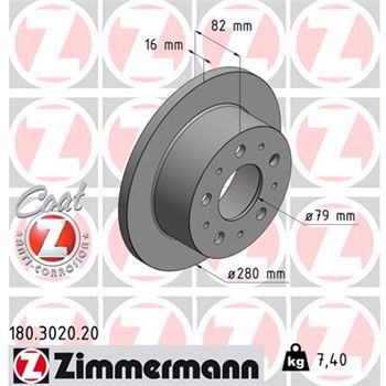 discos de freno coche - Disco de freno eje trasero (Gama COAT Z) ZIMMERMANN 180302020
