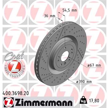 discos de freno coche - Disco de freno eje delantero (Gama COAT Z) ZIMMERMANN 400369820