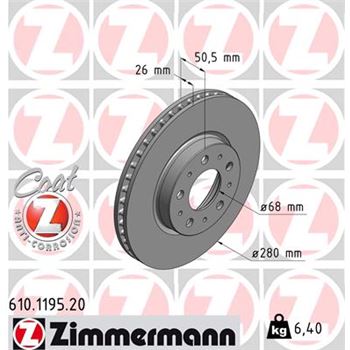 discos de freno coche - Disco de freno eje delantero (Gama COAT Z) ZIMMERMANN 610119520
