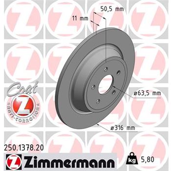 discos de freno coche - Disco de freno eje trasero (Gama COAT Z) ZIMMERMANN 250137820