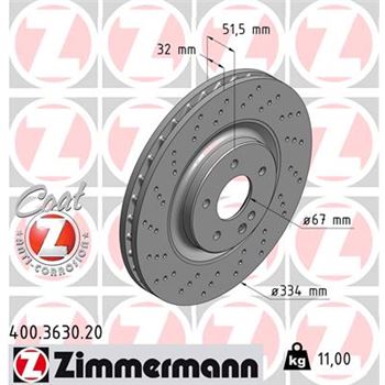discos de freno coche - Disco de freno eje delantero (Gama COAT Z) ZIMMERMANN 400363020