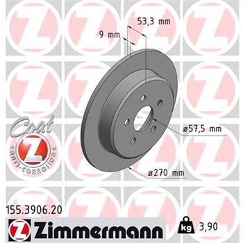 discos de freno coche - Disco de freno eje trasero (Gama COAT Z) ZIMMERMANN 155390620