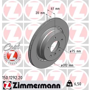 discos de freno coche - Disco de freno eje trasero, izquierda (Gama COAT Z) ZIMMERMANN 150129220