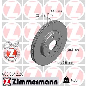 discos de freno coche - Disco de freno eje delantero (Gama COAT Z) ZIMMERMANN 400364220