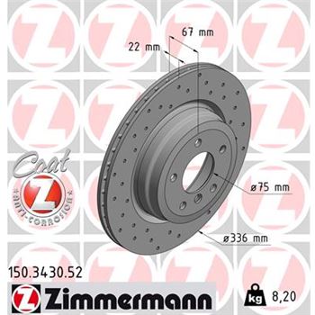 discos de freno coche - Disco de freno eje trasero (Gama SPORT COAT Z) ZIMMERMANN 150343052